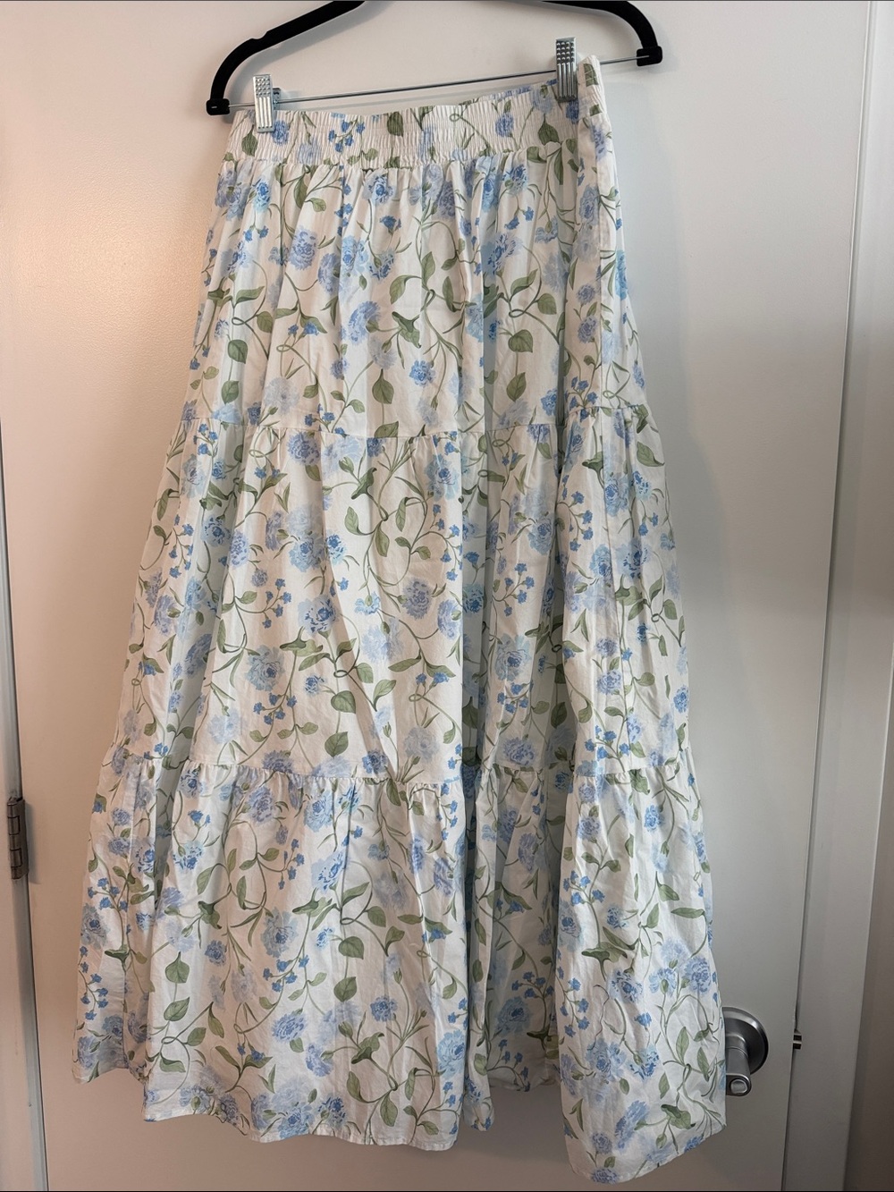 Hill House Home White Floral Midi Skirt with Blue & Green Print